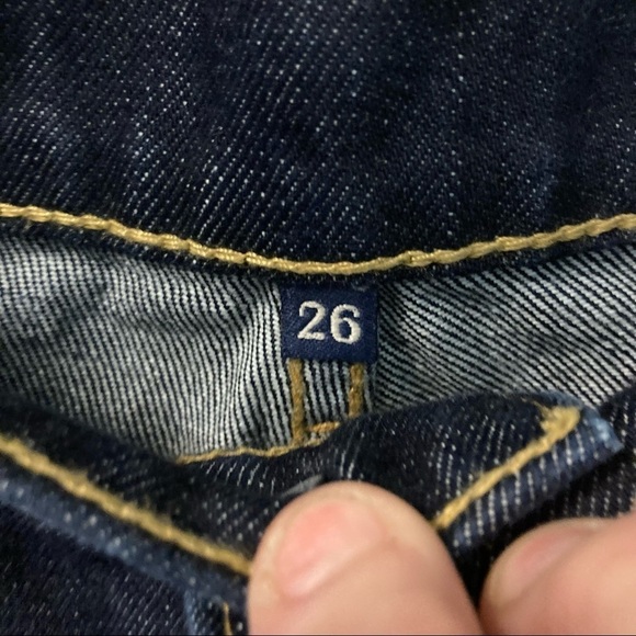 CARMAR Sz 26 High Rise Dark Wash  Raw Distressed Hem Button Fly Ankle Jeans - Picture 6 of 11